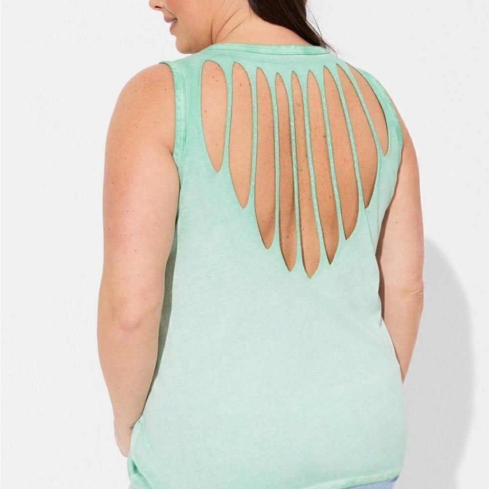 Torrid - Vintage Cotton Jersey Crew Neck Slash Back Tank in Hemlock Green